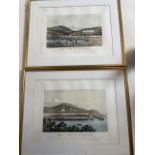 Two coloured etchings of Torquay. In gilt frames. Engraved by Sutherland. W:50cm x H:40cm