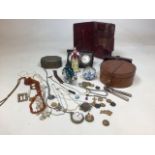 A collection of costume jewellery together with a leather collar box, a french writing case, nut