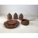 A vintage 1970s Danish Lazy Susan by Digsmed in teak with eight glass dishes together with a teak