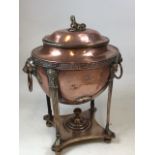 A Gerorgian brass and copper lidded hot water urn (no spout) W:32cm x H:42cm