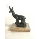 An Art Deco bronzed effect ram on marble base of continental origin. Signed to base. W:15cm x D: