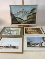 Original artwork, oil on canvas signed Muller also with four other artworks, watercolour, pastel and