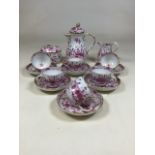 A Meissen purple Indian pattern 19th century century tea set. 15 piece.