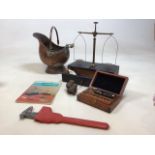 A Henry Troemner set of scales together with a box of weight, a pair of Mauser callipers, and some