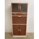 Hygena kitchen cupboard, two opaque glazed doors above drawer, kitchen larder with drop down door