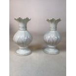 A pair of Belleek lotus blossom vases in pink and goldH:21cm