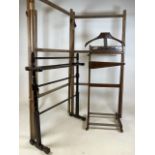 A mid century gentlemans vallet also with a turned towel rail and a large wooden airier.