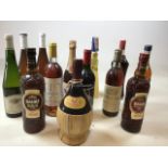 A collection of liqueurs and wine. Thirteen bottles to include Martini, Lemon Liqueur, Tiramisu,