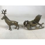A brass reindeer and sleigh - Christmas interest W:40cm x H:17cm