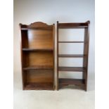 A set of oak open bookshelves and another. W:46cm x D:20cm x H:107cm
