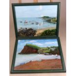 A pair of Oils on board by Harry Sealey. Looe and Teignmouth.glass broken. W:44cm x H:34cm