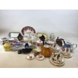 A collection of ceramic items including Cartlonware, Prices, Polle pottery, Spode, Moss money box,