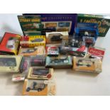 A collection of Corgi Days Gone Vanguards Matchbox advertising transport.