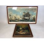 An original 20th century oil on canvas signed L Habady also with a very large Naval print. Mr