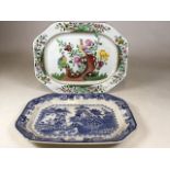 Two meat platters - perfect for turkey. A Spode Copeland platter in peacock design and a willow