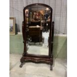 A large mahogany cheval mirror. W:83cm x D:63cm x H:155cm