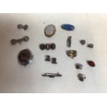 A collection of brooches and some earrings including Iona Scottish bar brooch and earrings with