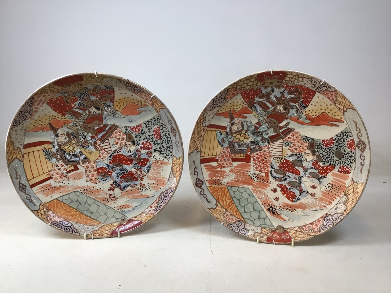 A pair of oriental charger (one repaired) together with three plates - characters to reverse - Image 2 of 7