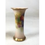 A Royal Worcester trumpet vase hand painted with blackberries. and signed by Kitty Blake. Shape G293