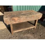 A large rustic work bench. W:150cm x D:76cm x H:77cm