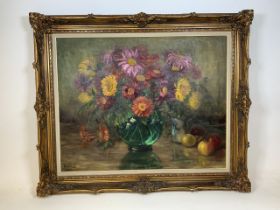 A very large early 20th century oil on canvas in original ornate gilt frame. Signed M DE GREEF.