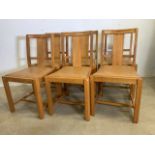 A set of six golden oak church chairs with leather seats with bevelled legs. Seat H:46cm