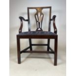 A Georgian chippendale style mahogany carver arm chairSeat height H:48cm