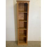 A set of modern solid pine narrow bookshelves. W:29cm x D:45.5cm x H:182cm