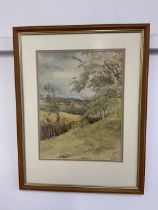 A watercolour on paper of a country scene. W:23cm x H:30cm