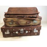 A vintage leather suitcase, a canvas suit phase and a leather Gladstone bagW:70cm x D:20cm x H:
