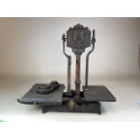 Antique scales and weights. STAMPED GP 51 18W:60cm x D:31cm x H:58cm