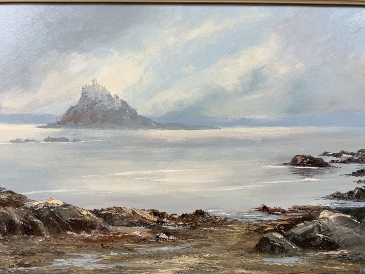 Mary Wastie (Brirish, Born 1935) oil on canvas of St Michaels mount in period frame. singed lower