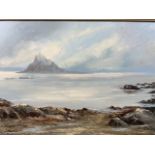 Mary Wastie (Brirish, Born 1935) oil on canvas of St Michaels mount in period frame. singed lower