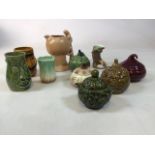 Mid century ceramics including Sylvac pixie jug in mushroom colour together with chutney face pots