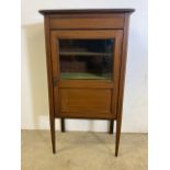 An Edwardian inlaid glazed music cabinet with two interior felt lined shelves.W:56cm x D:35cm x