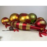 Oversized Christmas baubles. HO HO HO!W:30cm x D:30cm x H:30cmW:16cm x H:80cm