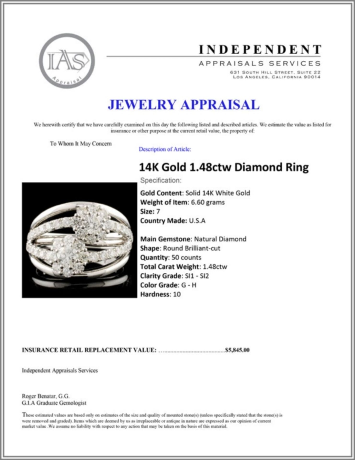 14K Gold 1.48ctw Diamond Ring - Image 5 of 5