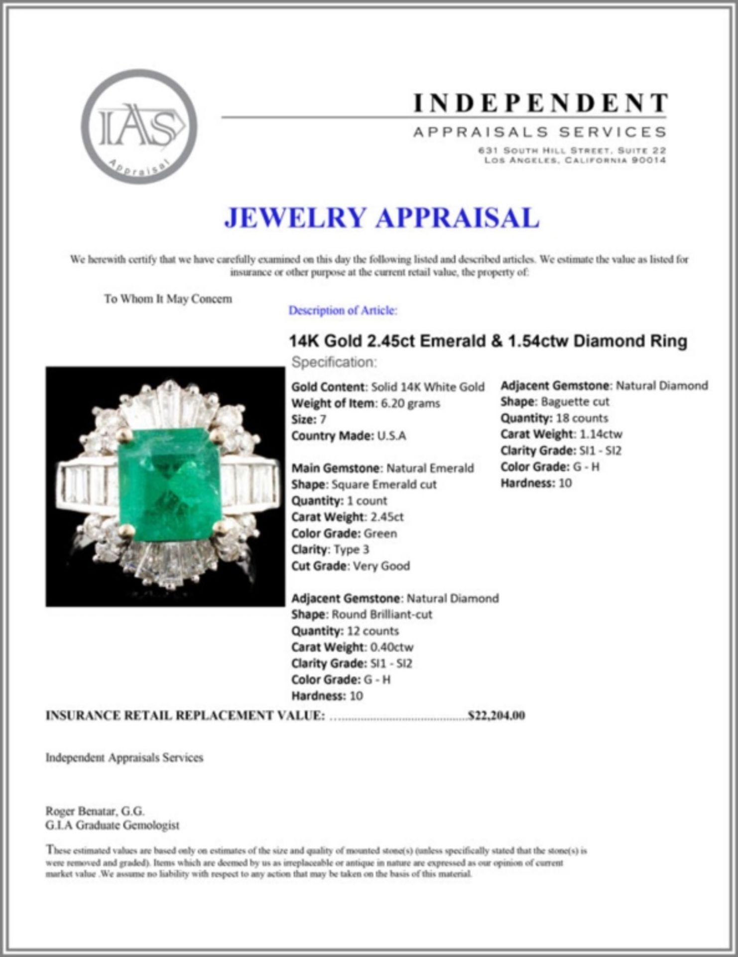 14K Gold 2.45ct Emerald & 1.54ctw Diamond Ring - Image 5 of 5