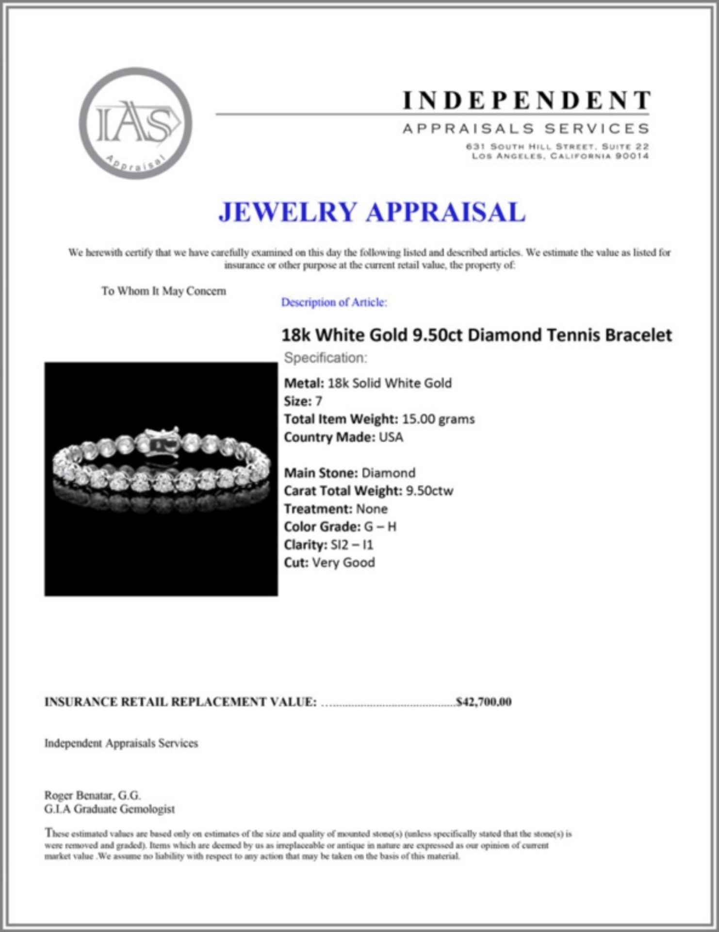 18k White Gold 9.50ct Diamond Tennis Bracelet - Image 4 of 4