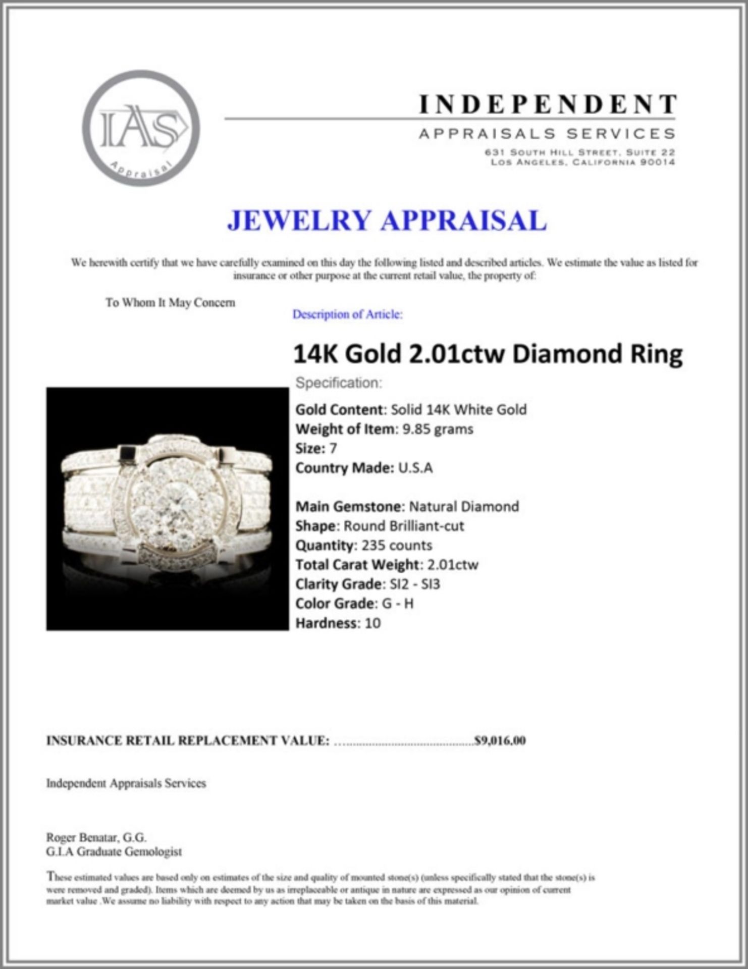 14K Gold 2.01ctw Diamond Ring - Image 5 of 5