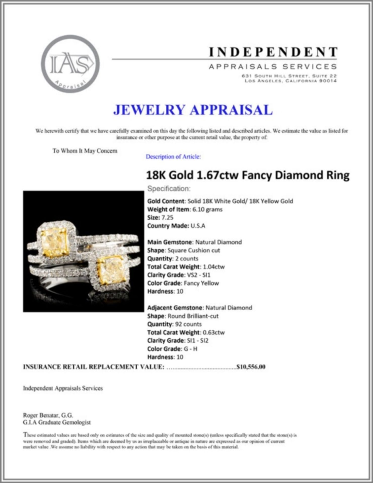 18K Gold 1.67ctw Fancy Diamond Ring - Image 5 of 5