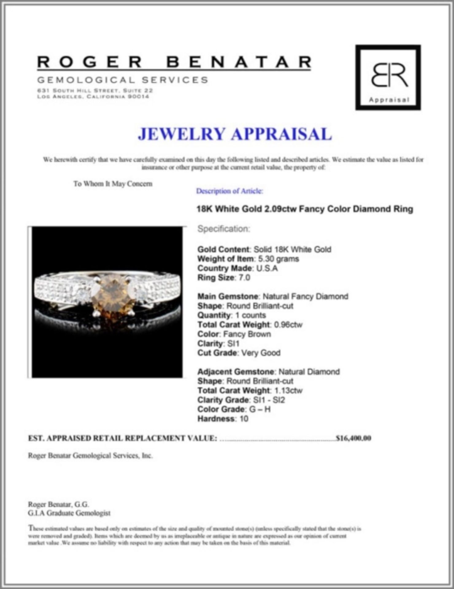 18K Gold 2.09ctw Fancy Color Diamond Ring - Image 4 of 4