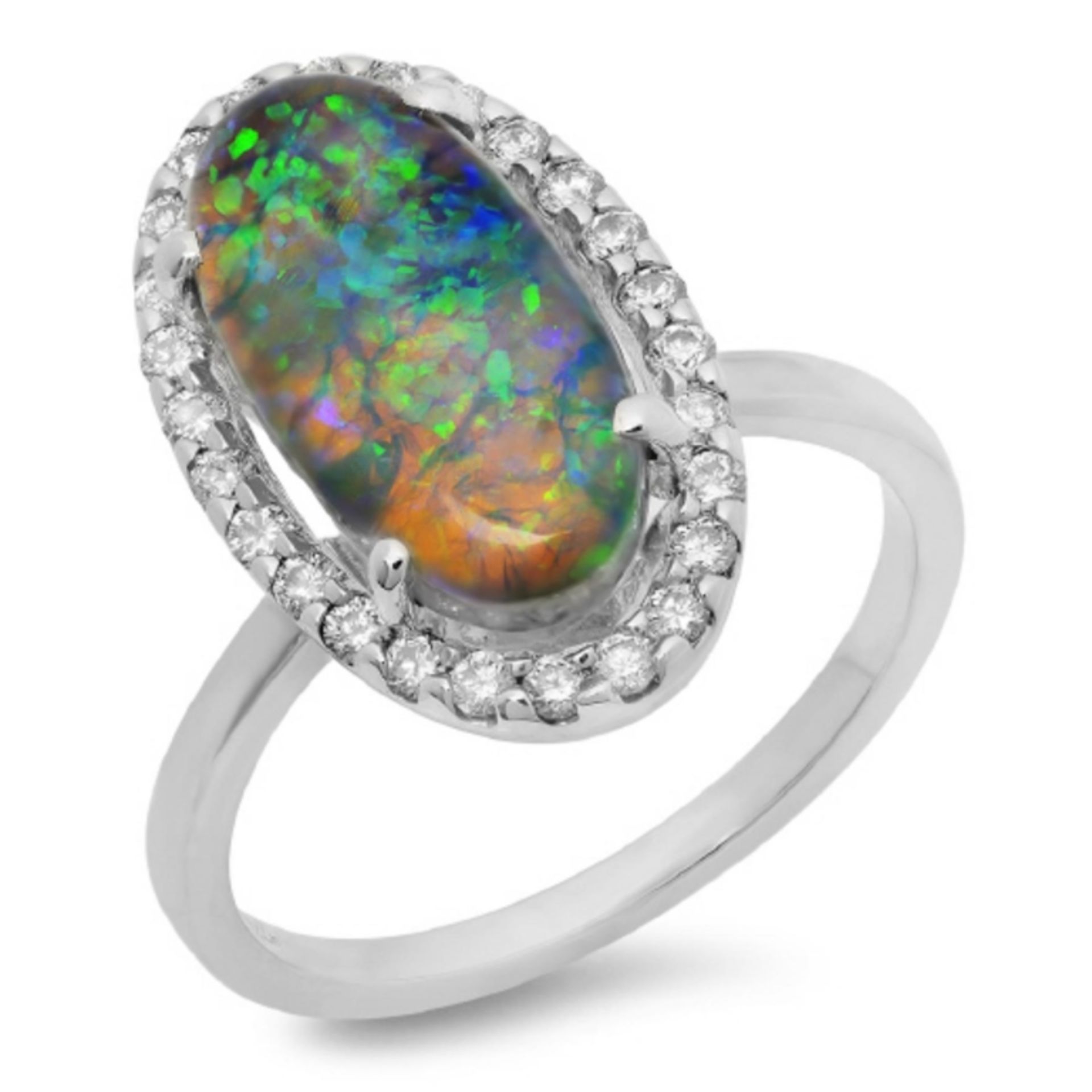 14K Gold 3.00ct Opal & 0.35ct Diamond Ring