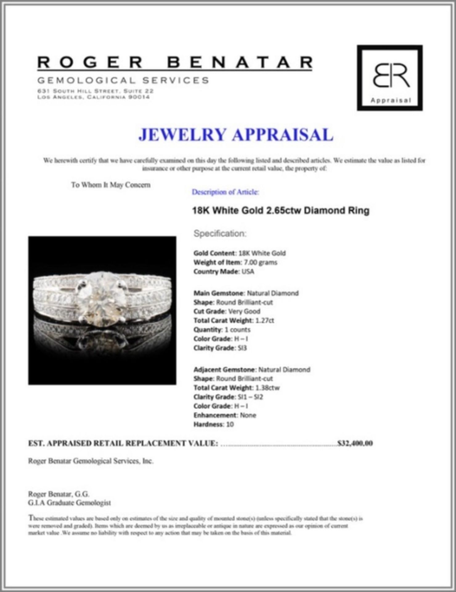 18K White Gold 2.65ctw Diamond Ring - Image 4 of 4