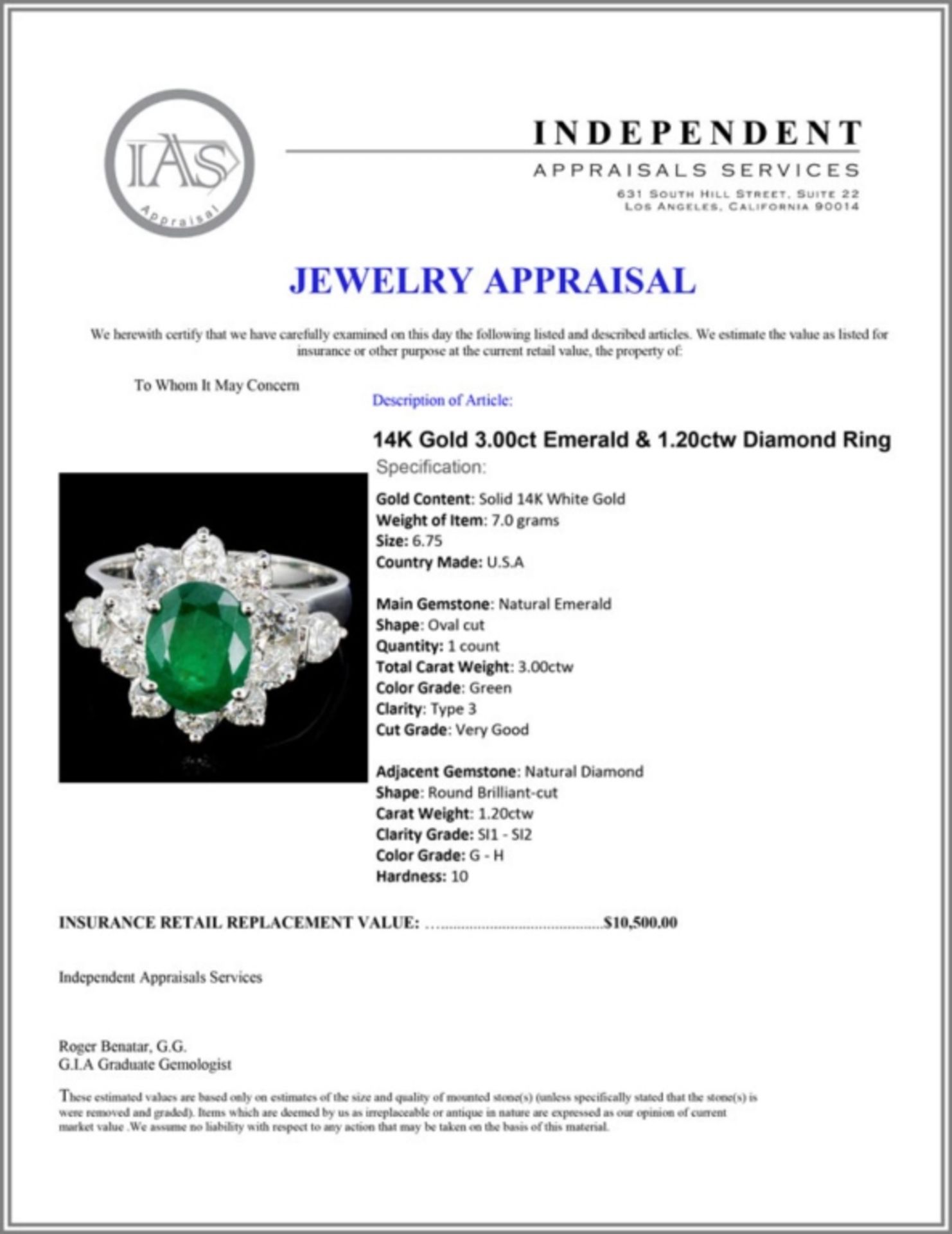 14K Gold 3.00ct Emerald & 1.20ctw Diamond Ring - Image 4 of 4