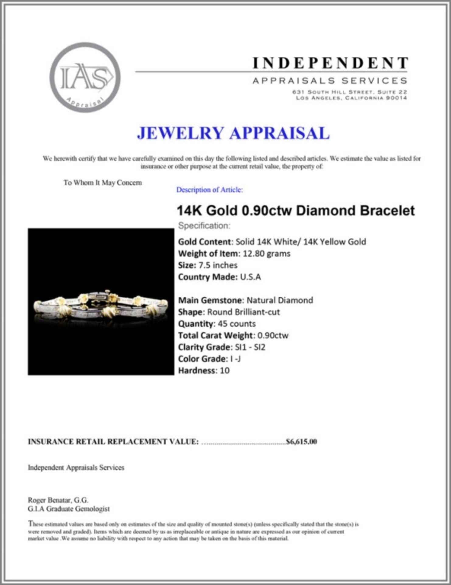 14K Gold 0.90ctw Diamond Bracelet - Image 4 of 4