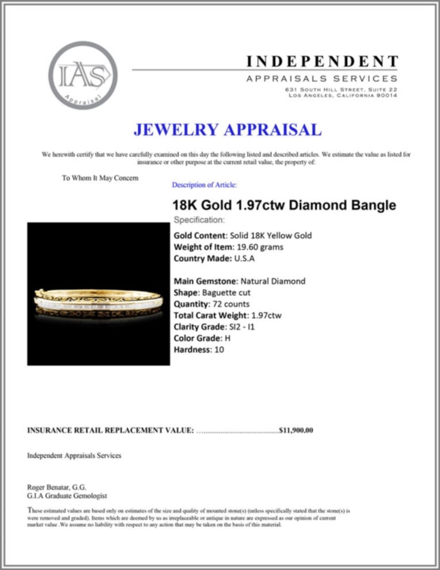 18K Gold 1.97ctw Diamond Bangle - Image 4 of 4