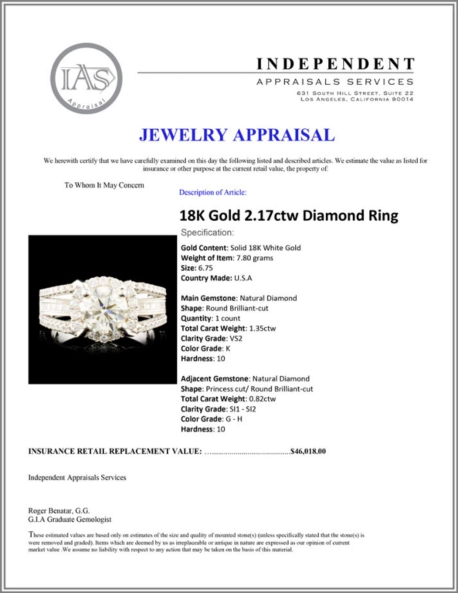 18K Gold 2.17ctw Diamond Ring - Image 5 of 5