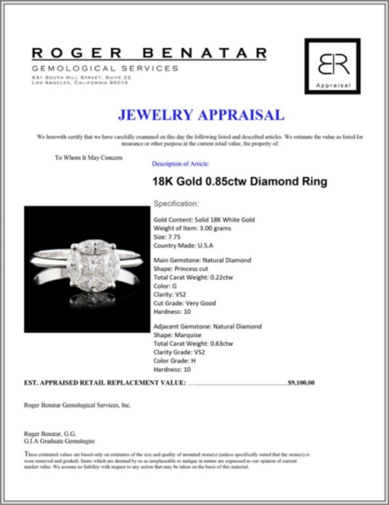 18K Gold 0.85ctw Diamond Ring - Image 4 of 4