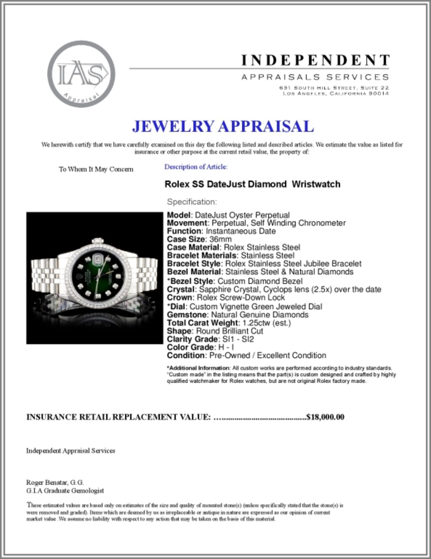 Rolex SS DateJust Diamond 36mm Wristwatch - Image 5 of 5